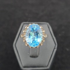 Vtg Sterling Large Blue Topaz Statement Ring 11.25 Kabana Faceted Openwork Crown