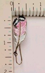 Vintage Estate Sterling Silver Dangle Feather Earrings Hook Pink White Enamel