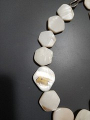 Vintage Mother Of Pearl Stone Beaded Necklace Flat Hexagon Beads Estate Sale