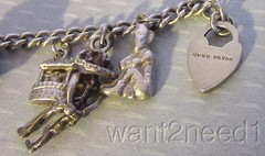 Vintage Sterling Silver Charm Bracelet 13p Hearts Sphinx Leprechaun Wishing Well
