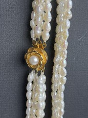 Vintage 5 Strand 23” Freshwater Pearl Necklace Sterling Silver Flower Clasp