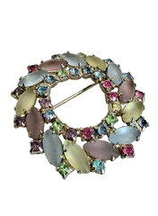 Vintage Silver Tone Unsigned Juliana DeLizza Pastel Glass & Rhinestone Brooch