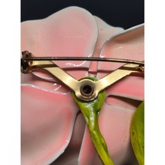 Vintage Rose Brooch Peach Pink Enamel Flower Pin Floral Botanical