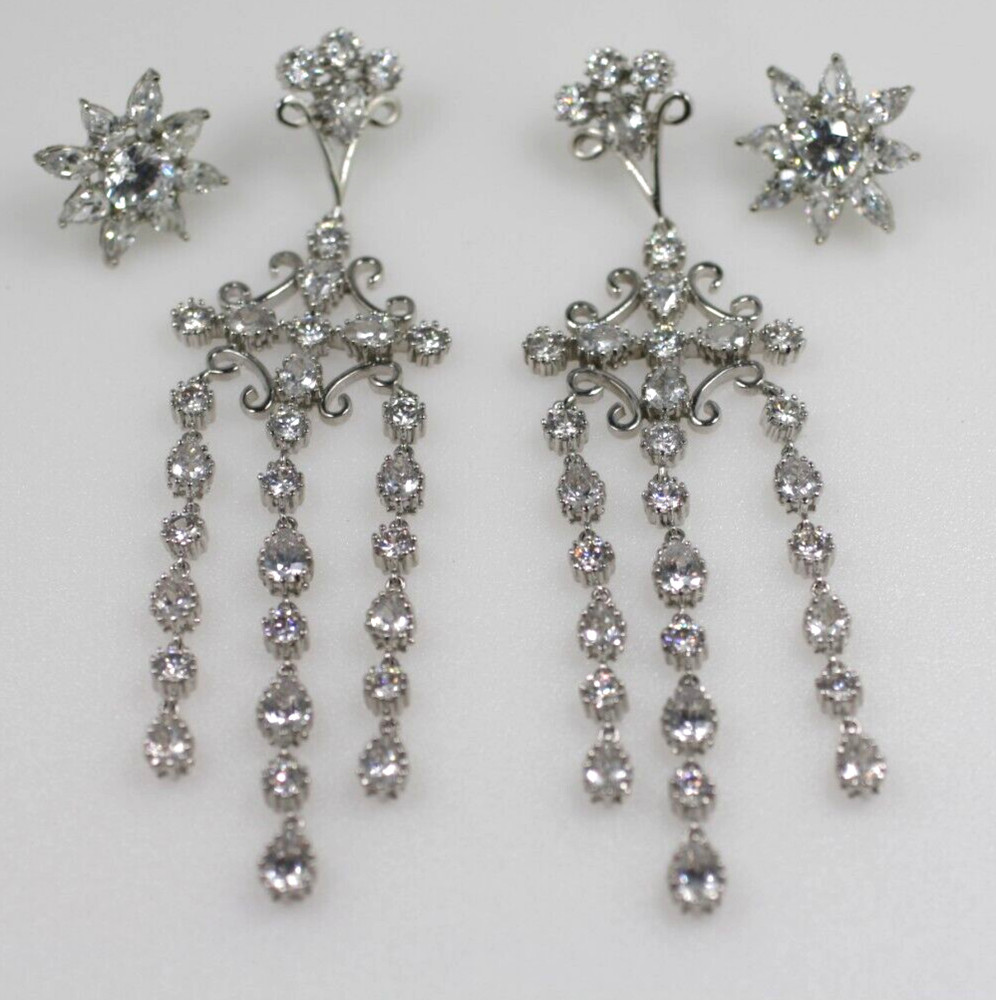 2 pair wedding prom style silver tone clear crystal dangle LONG & stud earrings