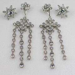 2 pair wedding prom style silver tone clear crystal dangle LONG & stud earrings