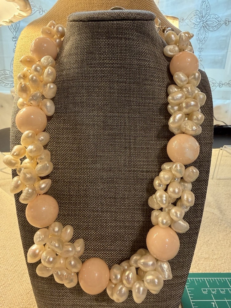 Stunning Antique Baroque Multi Real Pearl And Crystal Glass Beads Necklace Heavy
