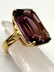 18K HGE Emerald Cut Purple Stone Vintage Rectangular Cocktail Statement Ring