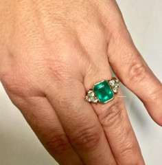 Vintage Art Deco Style Lab Created Emerald Engagement Ring 14K Yellow Gold FN