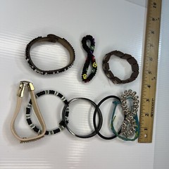 Lot Black Kenya Glass Beaded Leather Boho Hippie Wood Retro Bracelets