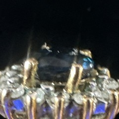 Vintage Yellow Gold Oval Blue Sapphire Halo Cluster Ring, Diamond Accents, 4/5