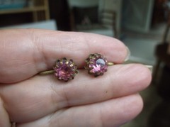 Antique Pink Earrings Screwback Prong Set Stones approx. 1/2 inch diameter