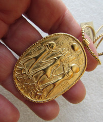 Vtg D’Orlan Bijoux Goldtone Eqyptian Revival Necklace Cartouche Hieroglyphics