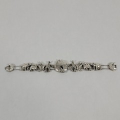 Vintage Pewter Noah’s Ark Animal Silver Tone 7.6″ Slide Clasp Bracelet