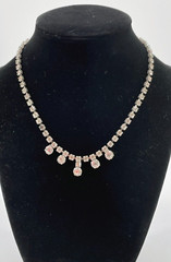 Antique Art Deco Silver Tone Faceted Rhinestone Round Cut Statement Necklace