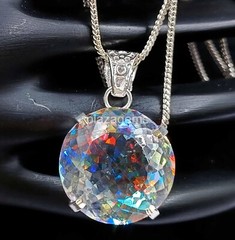 Pretty Round 90 TCW Mystic Topaz 925 Sterling Silver Gemstone Pendant 4SUG