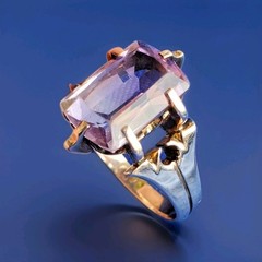 Original VINTAGE Amethyst Solid 14K ROSE GOLD DECO Engagement Ring Solitaire 7