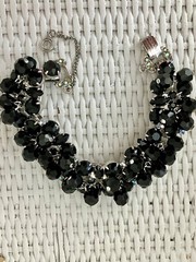 RARE! JULIANA Jet Black Cha Cha Dangle Bead Bracelet AB Rhinestone Clasp! Mint!