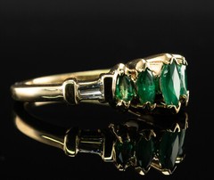 Natural Emerald Diamond Tapered Baguette Ring 14K Gold Band