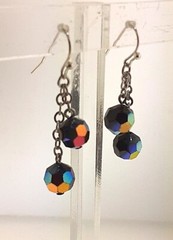 Black Crystal AB Bead Dangle Earrings 1.5 in