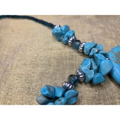 Vintage 24″ Chunky Turquoise Statement Necklace Boho 1.5″ Large Blue Pendant