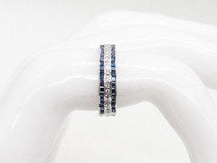 Antique $5000 Blue Sapphire Diamond 3ct 18k White Gold Eternity Band Ring 6.75