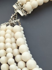 Multiple Strand Cream Platic Bead Necklace Retro Vtg Style 14″ 7 Strand