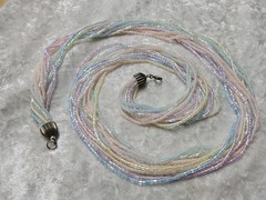 Vintage Long Pastel Pink Blue Green Microbead Multistrand Necklace 26in