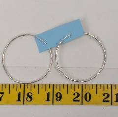 925 Sterling Silver Textured Endless Hoop Earrings Large Round Thin Wire Vintage