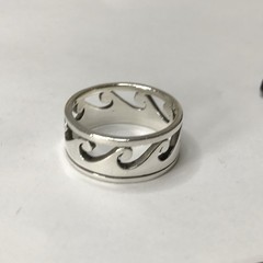 Mens 925 Sterling Silver Vintage Wave Band Ring Size 11.75, 10mm, 8.64grams