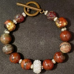 ESTATE Vintage Bracelet, Varied Jasper Beads, Pave’ Spacers, Copper & Gold Leaf