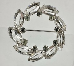 Vintage White Gold Plated Open Back Crystal Brooch Pin Unsigned Estate Sale Read