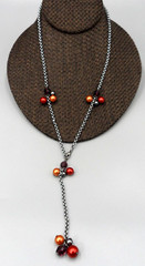 Vintage Y-Drop Tassel Station Necklace Faux Pearl Front Clasp Rolo Chain 21″ EUC