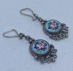 Vintage earrings. USSR porcelain. Hand painted. Enamel.Russian. Finift . 7.36 g.