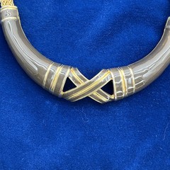 Lanvin Paris Gold Tone Mesh & Brown Enamel Choker Necklace 15” Vintage Signed