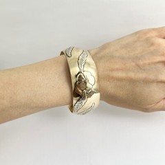 Vintage 1950’s Handmade Flower Cuff Bangle Bracelet 10K Yellow Gold, 28.60 Grams