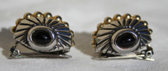Modernist Earrings Clip-on Black Cabochon Silver Gold Tone MCM