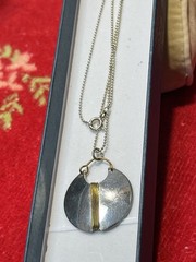 Vintage Modern Handmade by Banner 2-Tone Sterling Silver Disk Pendant Necklace