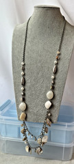 1990s y2k Pearl glass bead textured metal Modernist Necklace Layered long Unique