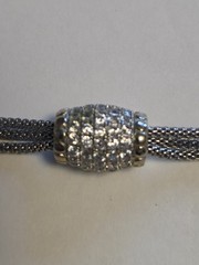 MX Silver-Tone 3 Strand Mesh with Sliding Crystal Barrel Necklace