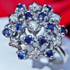 14k white gold ring 0.87c diamond treated sapphire size 6.5 antique 5.85g N2967A