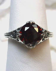 NATURAL Garnet Ring, Sterling Silver Victorian Filigree (Custom-Made)* D162