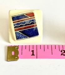Vintage Memphis Style Geometric Earrings Blue Red Cream Abstract Postmodern Art