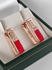 Vintage 1990-s 14 Ct Rolled Gold Zircons/Red Enamel Earrings-Hallmarked 585 RG
