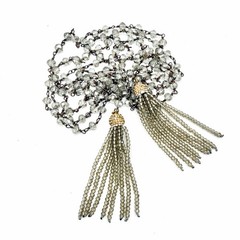 Vintage Faceted Smoky Crystals Necklace Tassel Lariat Art Deco