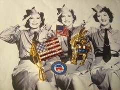 VINTAGE PATRIOTIC LOT (4) DEMOCRATIC DONKEY, REPUBLICAN ELEPHANT,US FLAGS Signed