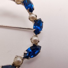 Vintage B. David Wreath Brooch Silver Tone Faux Pearl Blue Rhinestone Signed MCM