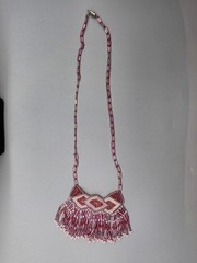 Handmade Glass Seed Bead Bib Style Necklace & Earrings Pink & White Vintage