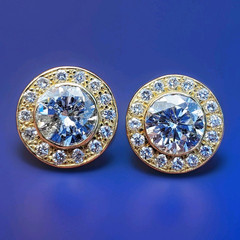Original EARTH MINED DIAMOND Deco Bezel set Halo Studs Earrings SOLID 18K GOLD