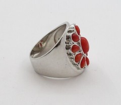 1.48CTW Oval and Pear Shape Coral Southwestern Style Sterling Silver Ring Size 8