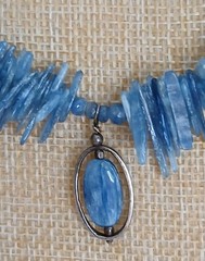 Vtg Natural Raw Blue Kyanite Stick Beaded Sterling Silver Necklace Pendant 19″